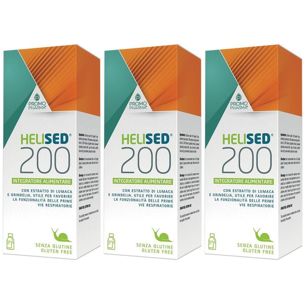 Tre confezioni di PromoPharma Helised 200, integratore alimentare. Senza glutine.