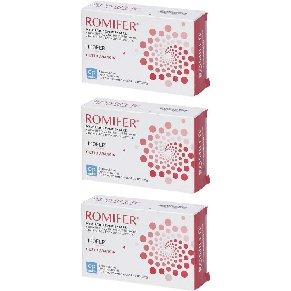 Romifer Compresse Masticabili 750 Mg Gusto Arancia Senza Glutine Naturalmente Privo Di Lattosio Con Zuccheri Ed Edulcoranti