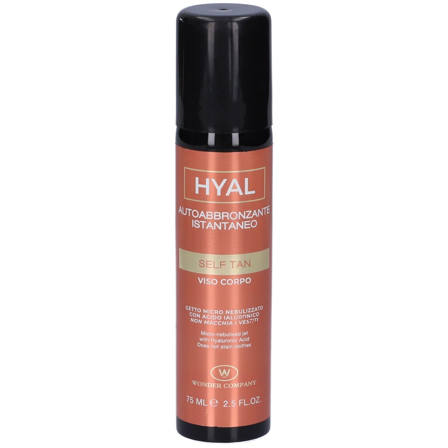 Spray autoabbronzante con acido ialuronico per viso e corpo.