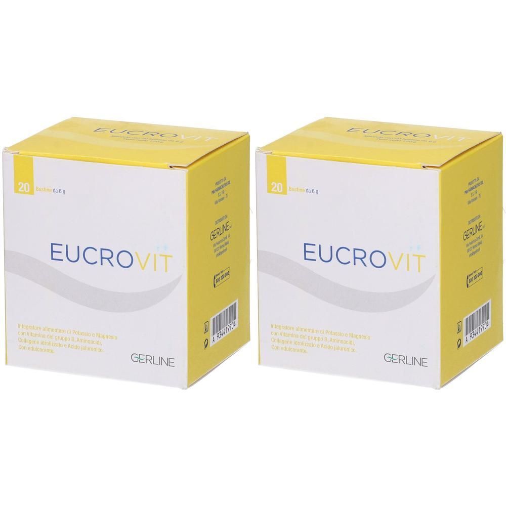Due confezioni di Eucrovit, integratori alimentari, 20 bustine ciascuna.