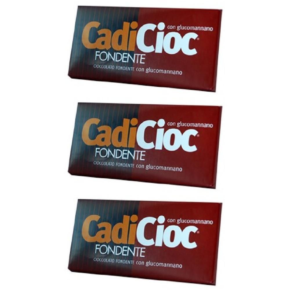 Tre tavolette di cioccolato fondente con glucomannano.