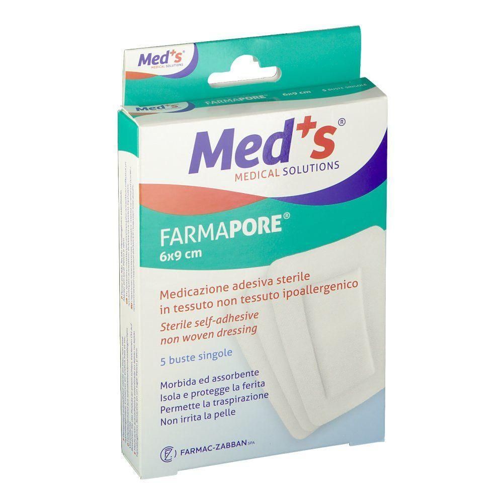 Una confezione di medicazioni autoadesive sterili in tessuto non tessuto Med's Farmapore, 6x9 cm.