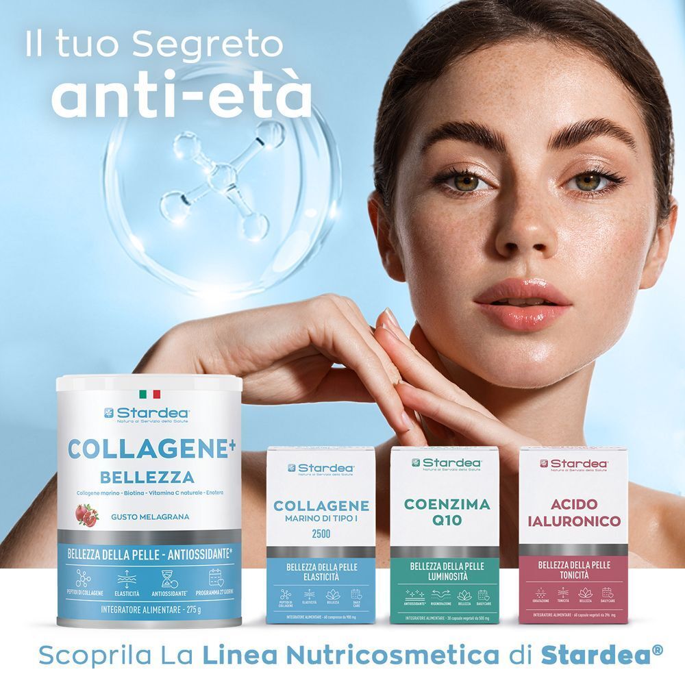 Linea Nutricosmetica Stardea con collagene, coenzima Q10 e acido ialuronico.