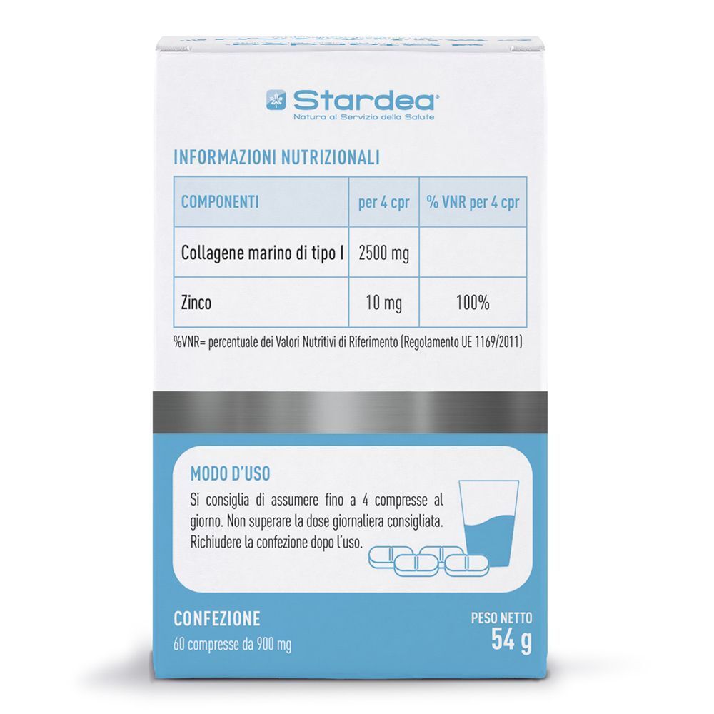 Retro di una confezione di Stardea Collagene 2500 con informazioni nutrizionali e modo d'uso.