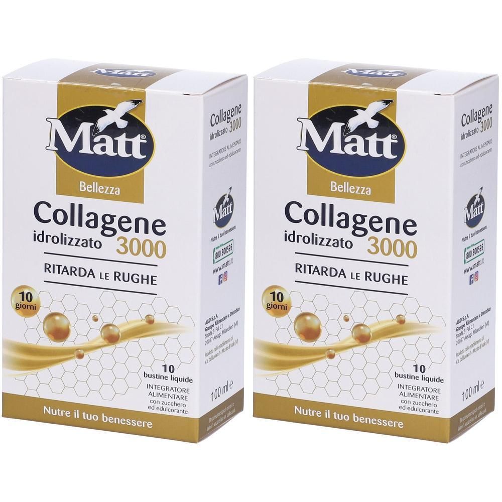 Due confezioni di Matt Collagene idrolizzato 3000, bustine liquide.