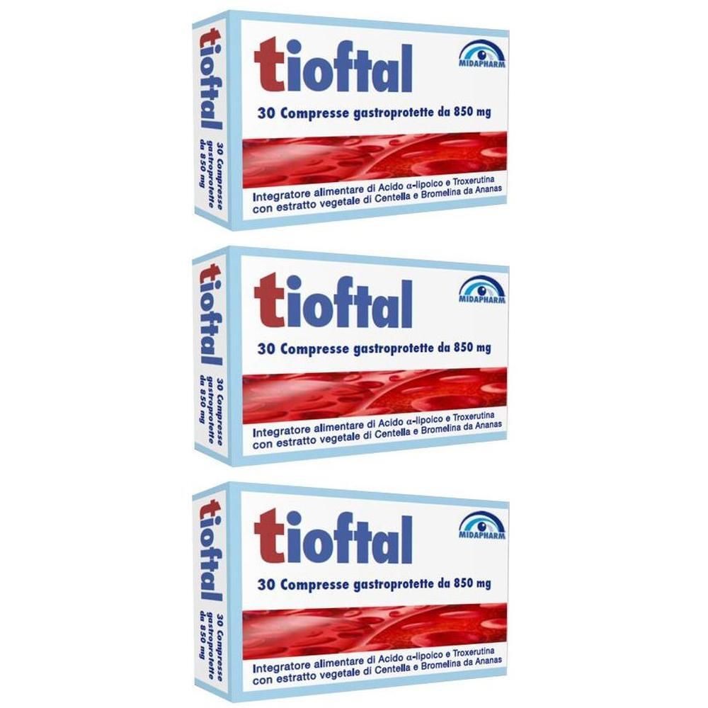 Tre confezioni di Tioftal, 30 compresse gastroprotette da 850 mg.