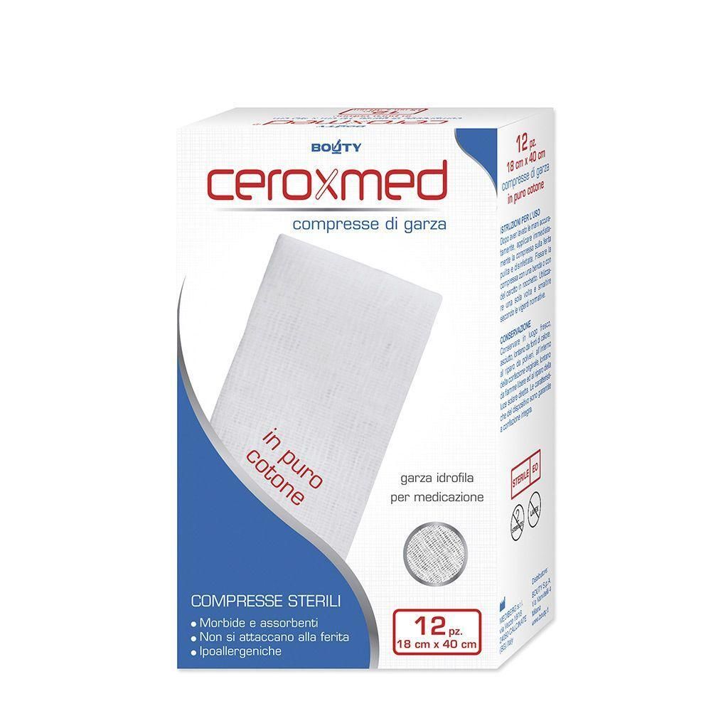 Ceroxmed compresse di garza sterili, 12 pz, 18x40 cm, in puro cotone.