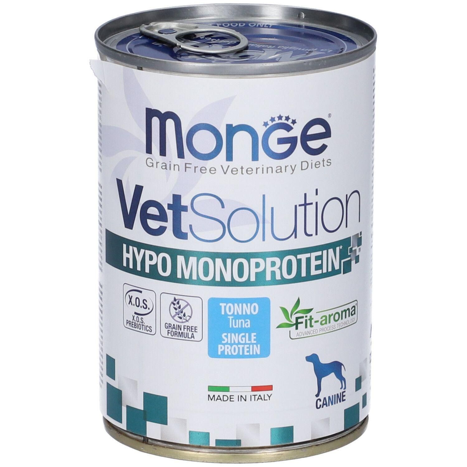 Monge VetSolution Hypo Monoprotein cibo per cani, lattina di tonno.