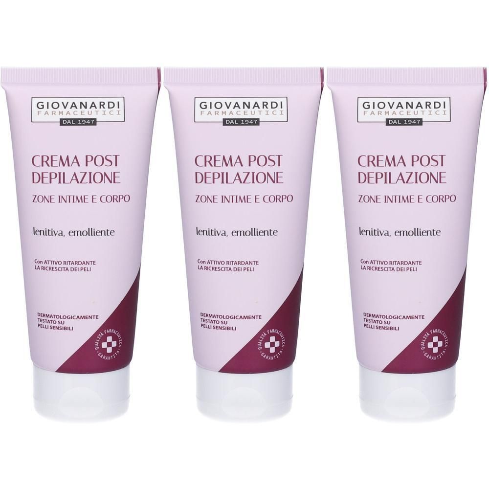 Tre tubi di Giovanardi Farmaceutici Crema Post Depilazione, crema lenitiva ed emolliente per zone intime e corpo.