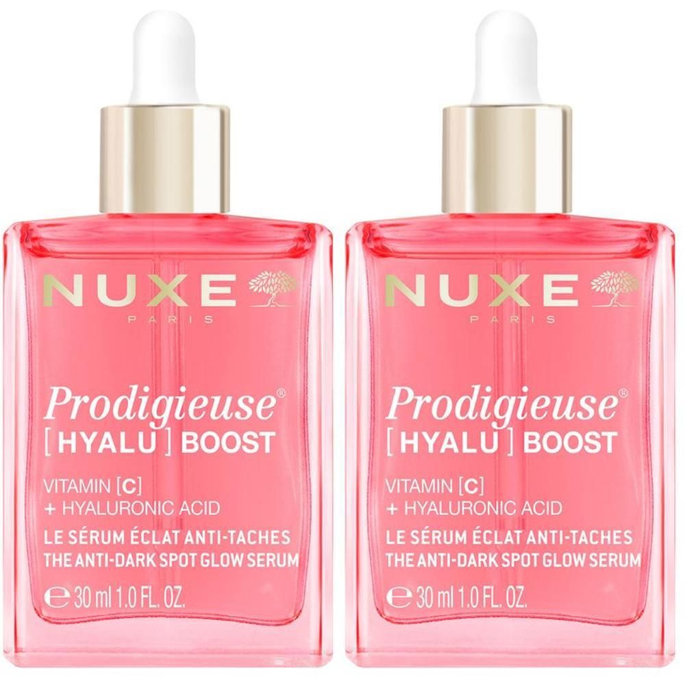 Due sieri Nuxe Prodigieuse [Hyalu] Boost con Vitamina C e Acido Ialuronico.