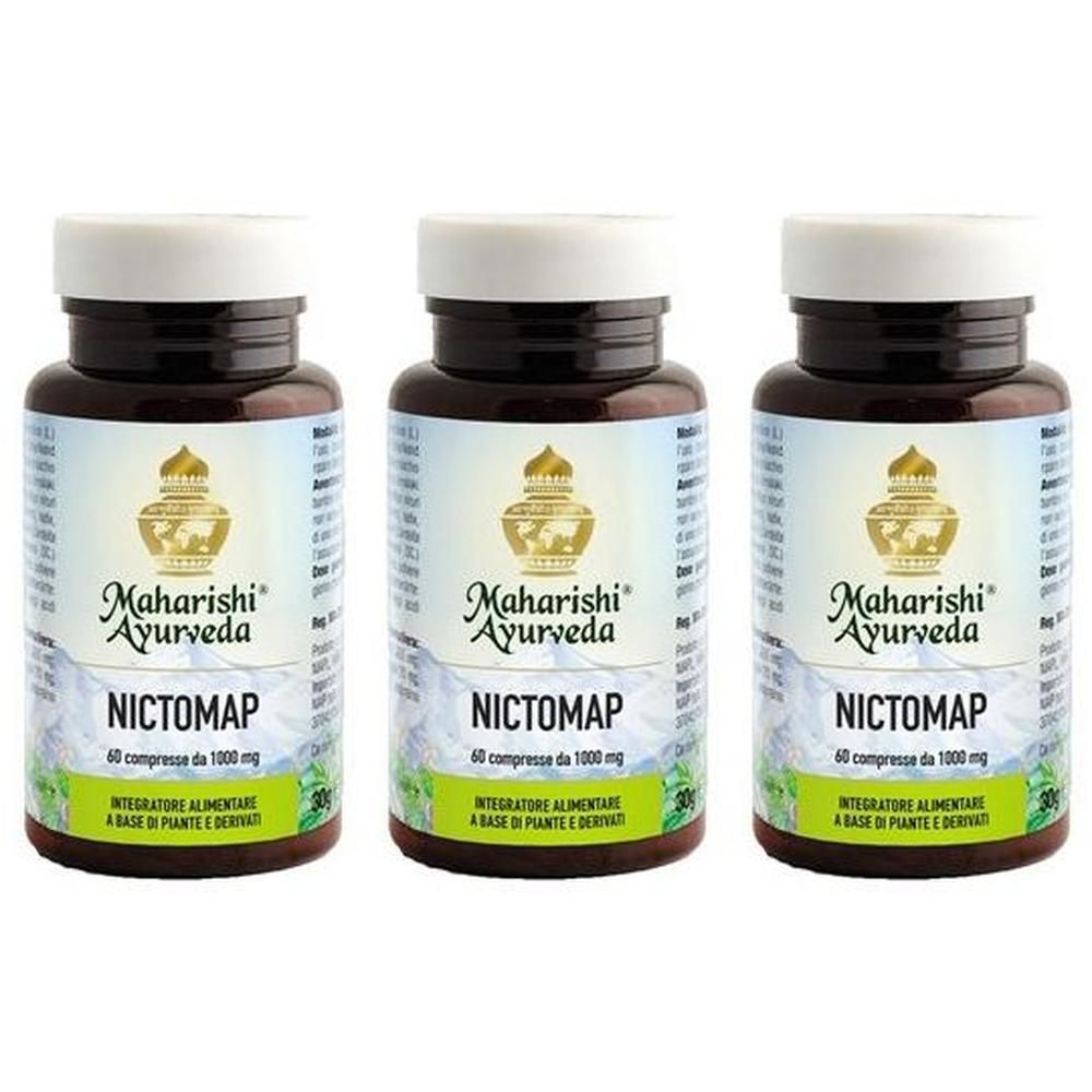 Tre flaconi di Nictomap, 60 compresse da 1000 mg, Maharishi Ayurveda.