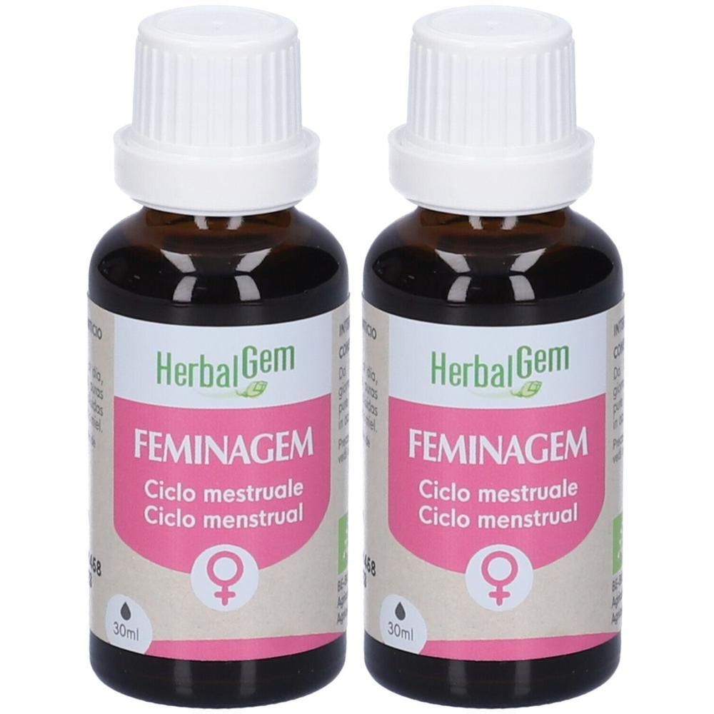 Due flaconi Herbalgem Feminagem da 30ml. Per il ciclo mestruale.