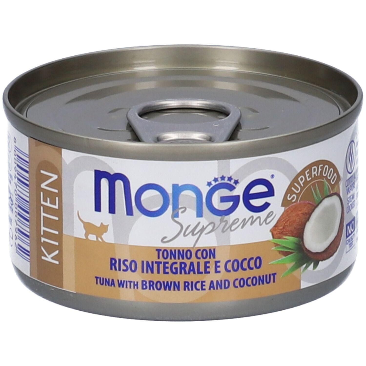 Monge Supreme Kitten Tonno con riso integrale e cocco, in lattina.
