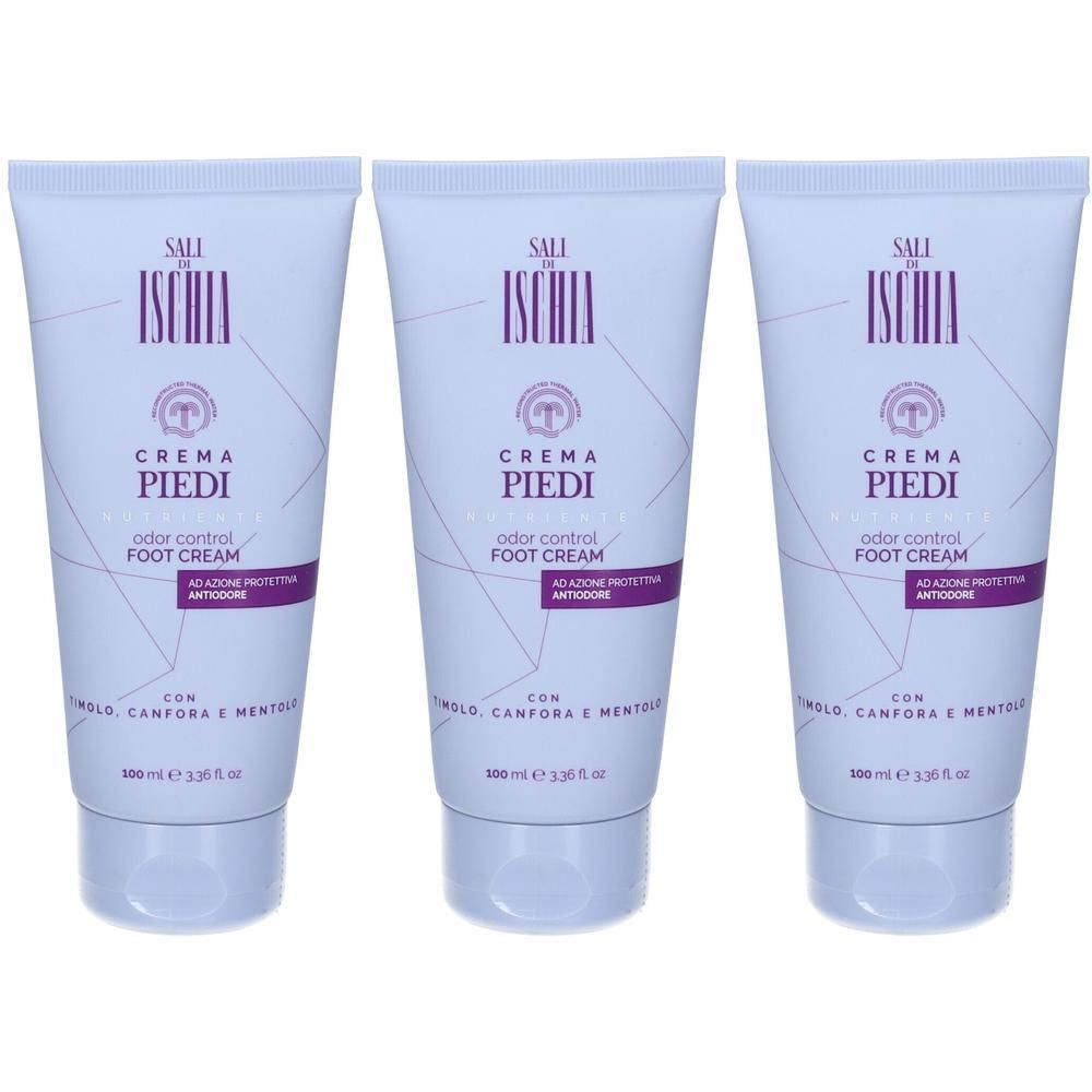 Tre tubi di crema per piedi con controllo degli odori.