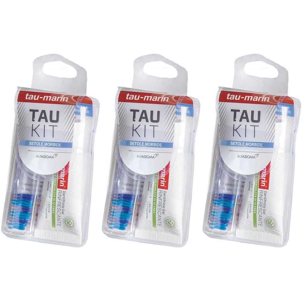 Tau-Marin Kit Spazzolino Morbido e Dentifricio Gel Rinfrescate alle Erbe