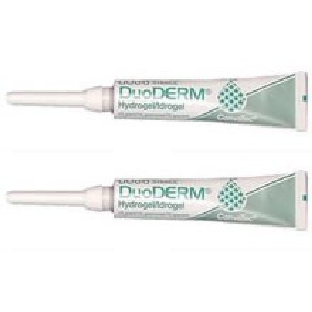Due tubi di gel idrogel Duoderm con applicatore.