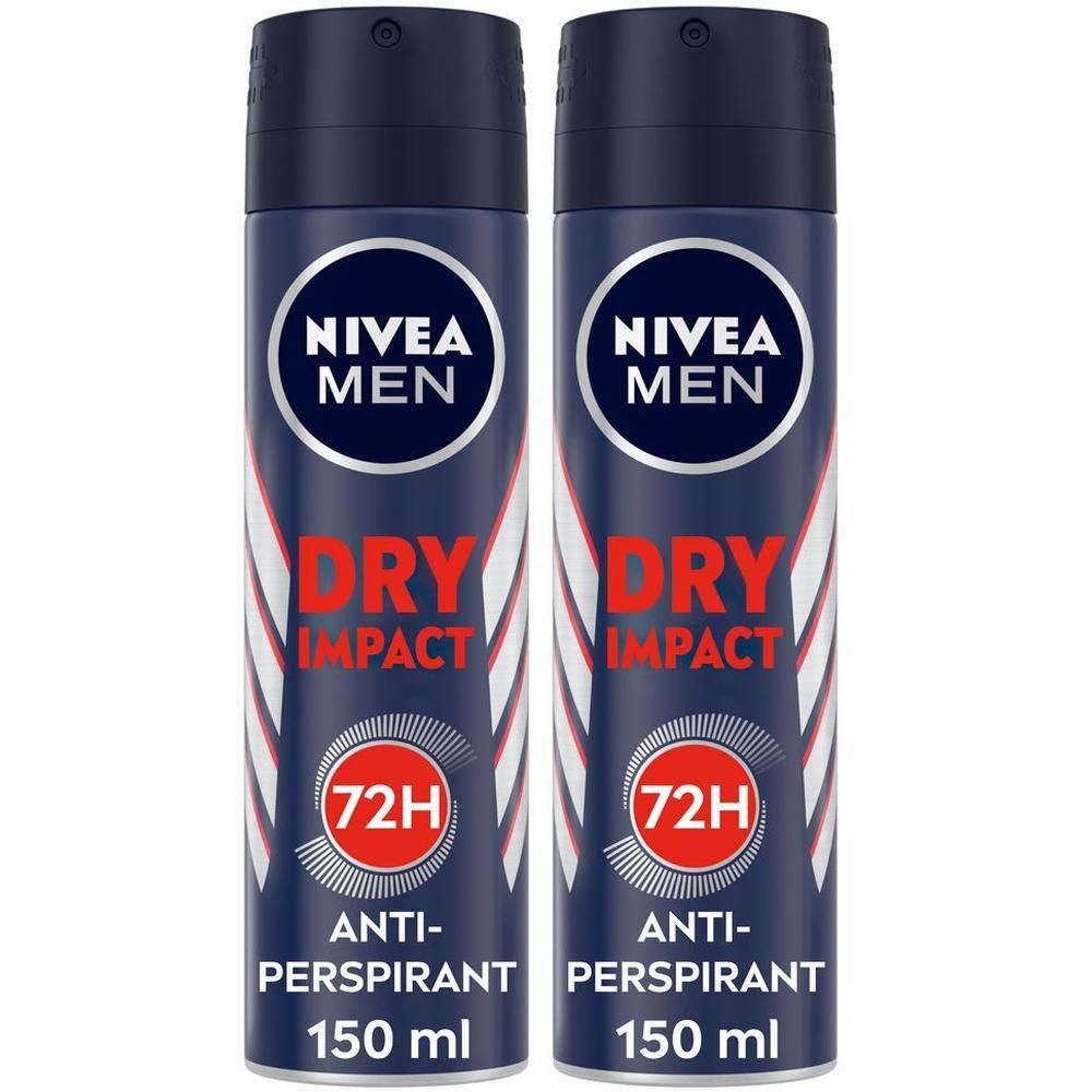 Nivea Men Dry Impact Deodorante Spray 150 ml, Deodorante uomo per 72h di protezione antitraspirante