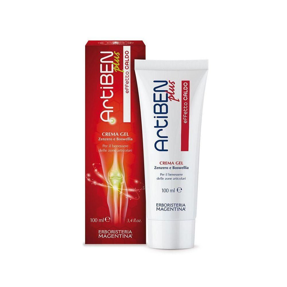 Tubo e scatola Artiben Plus Crema Gel con illustrazione del ginocchio.