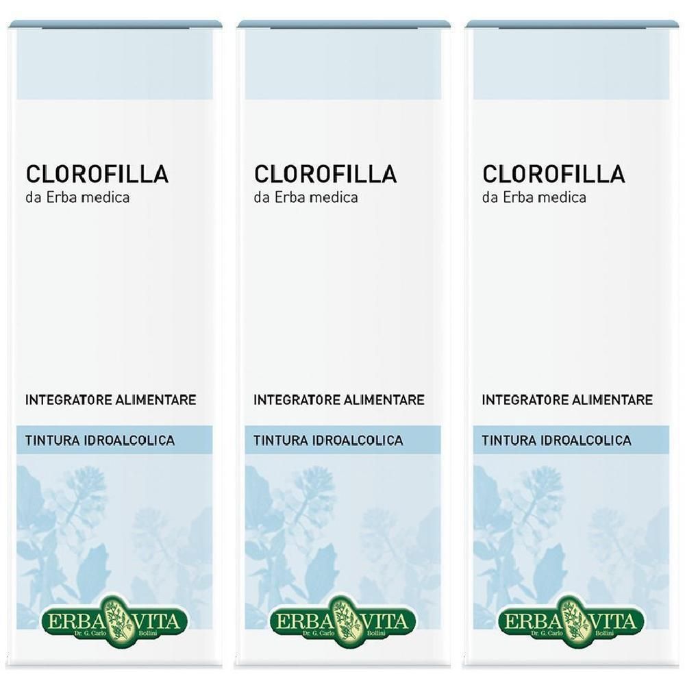 Tre confezioni di Clorofilla da Erba medica, integratore alimentare idroalcolico.