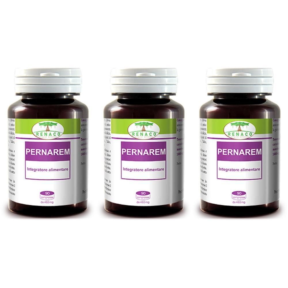 Tre flaconi di Pernarem, integratore alimentare, 90 compresse per flacone.