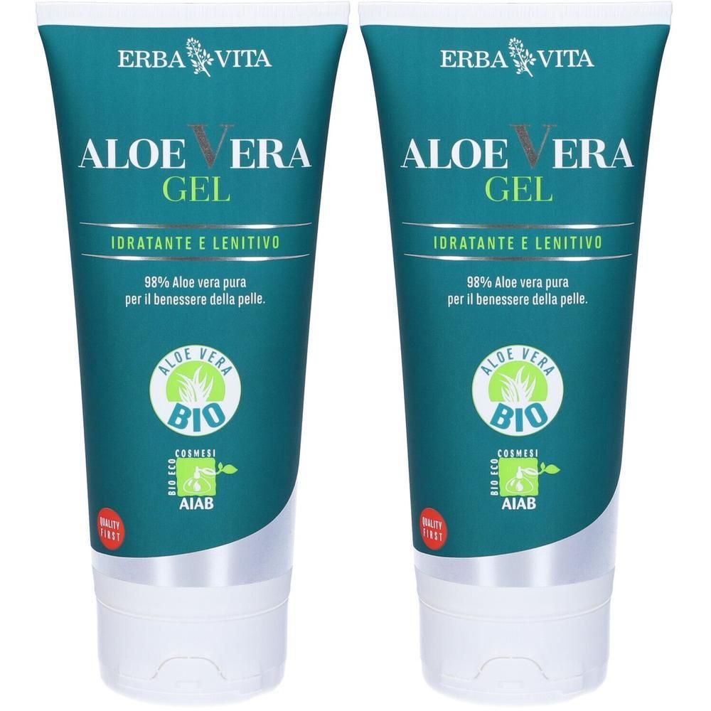 Due tubi di gel Aloe Vera Erba Vita, idratante e lenitivo, 98% Aloe Vera pura.