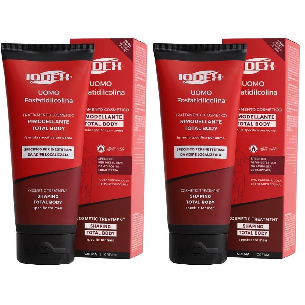 Due tubi e scatole Iodex Uomo Fosfatidilcolina, trattamento cosmetico per il corpo.