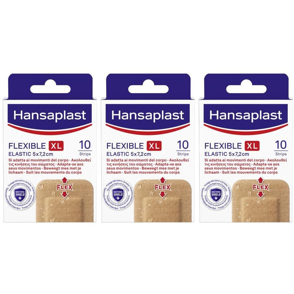 Tre confezioni di cerotti Hansaplast Flexible XL, 5 x 7,2 cm.