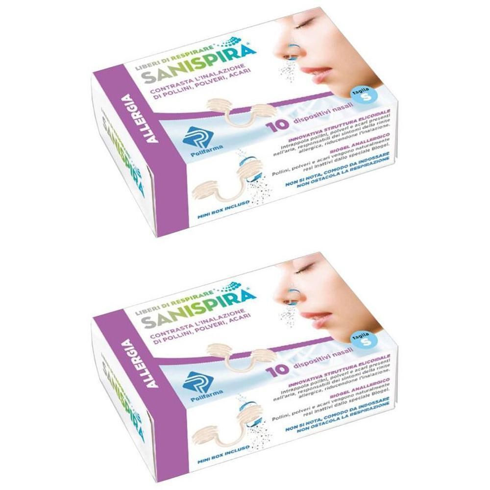 Confezione da 10 dispositivi nasali Sanispira per il sollievo dalle allergie.