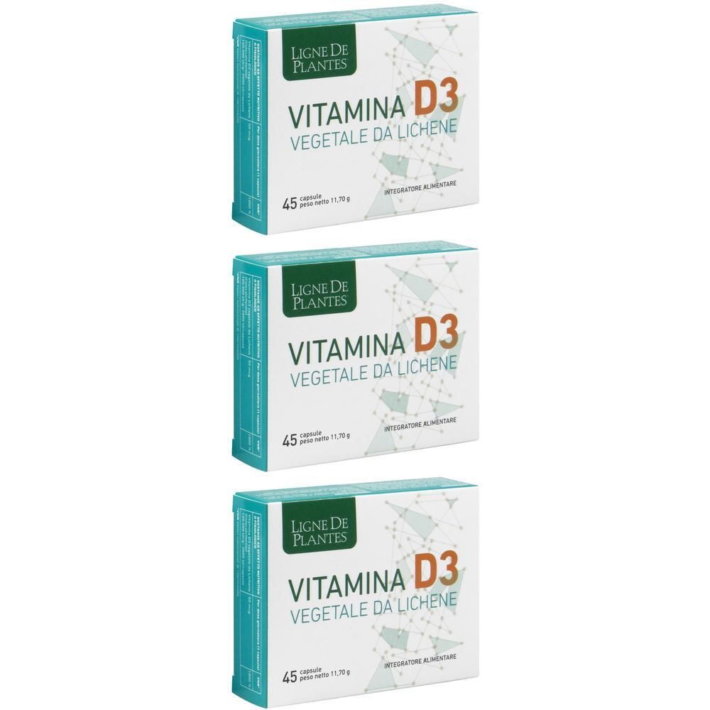 Tre confezioni di Ligne De Plantes Vitamina D3 Vegetale da Lichene, 45 capsule per confezione.