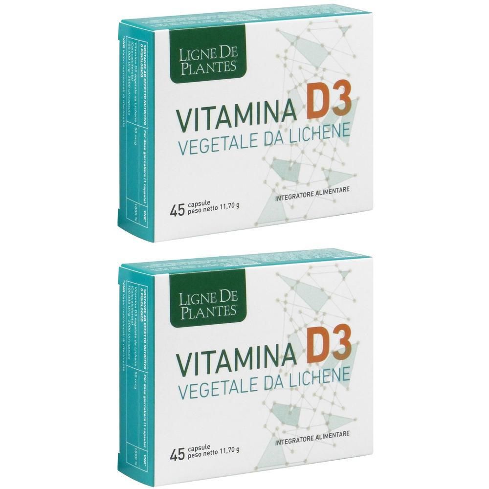 Due confezioni di Ligne De Plantes Vitamina D3, vegetale da lichene, 45 capsule.