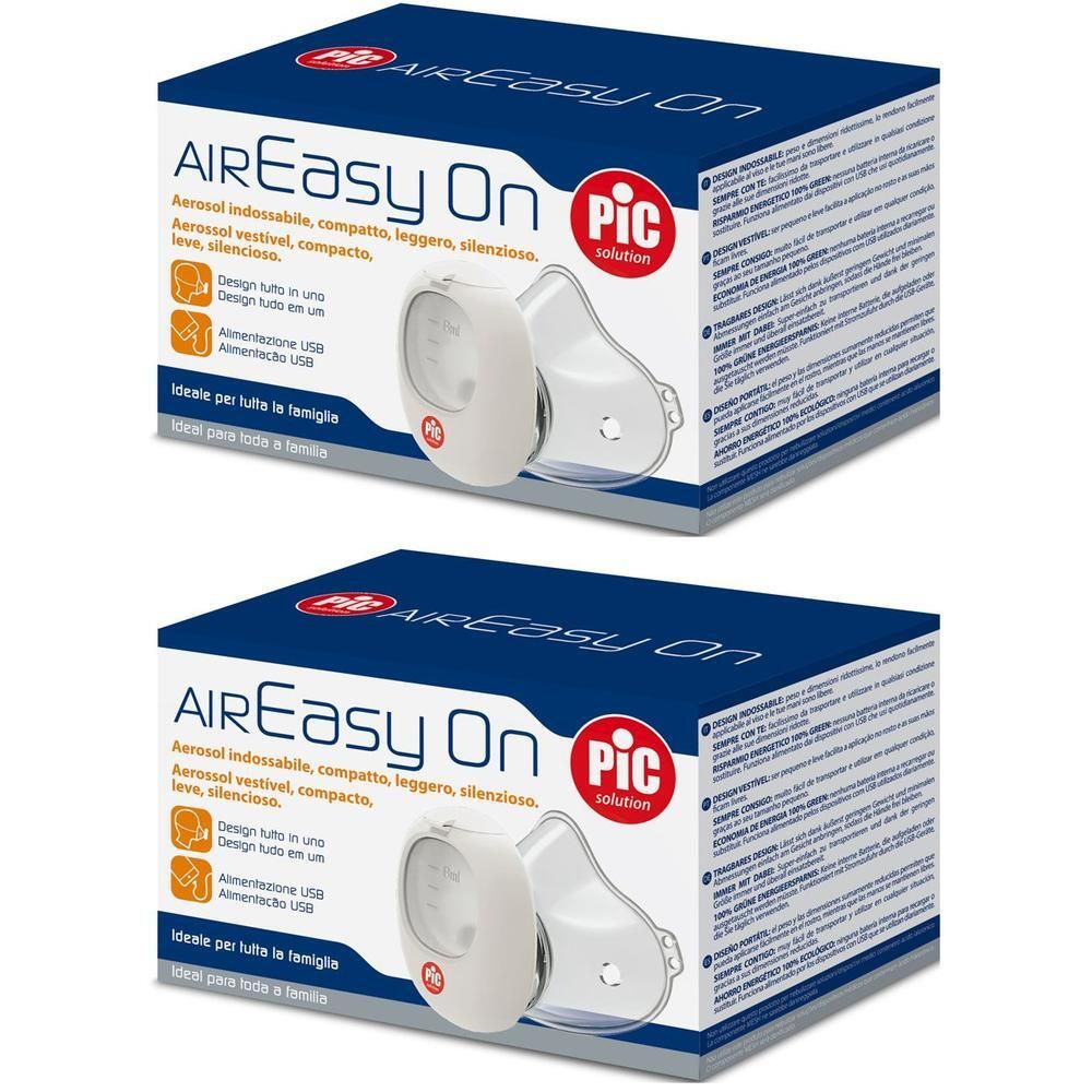 Due scatole dell'inalatore AIREasy On PIC, compatto e silenzioso, con connessione USB.