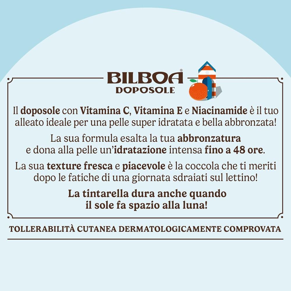 Vista dettagliata della descrizione del prodotto Bilboa Doposole Ohi Vita-mina con vitamine e niacinamide.