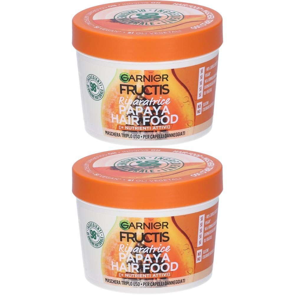 Garnier Maschera Riparatrice Fructis Hair Food, Maschera riparatrice 3in1 con formula vegana per capelli danneggiati, Papaya, 390 ml