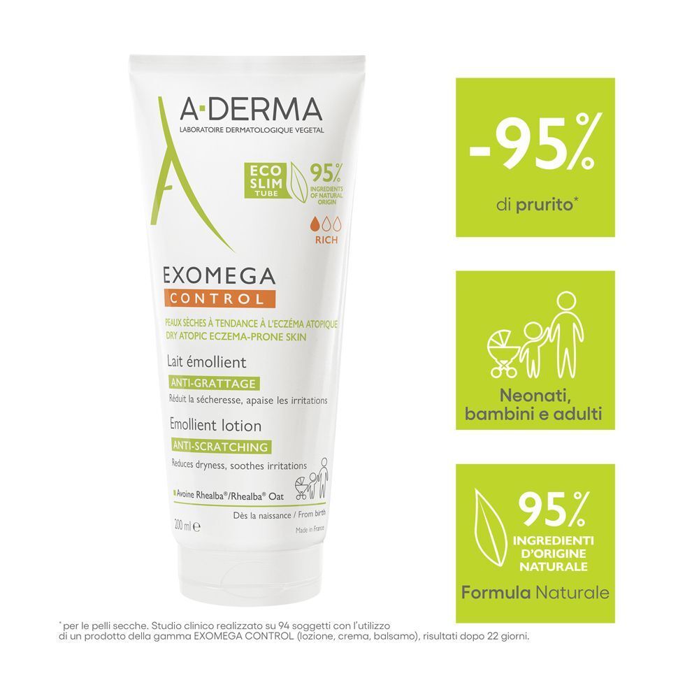 A-Derma Exomega Control: 95% meno prurito, per neonati e adulti.
