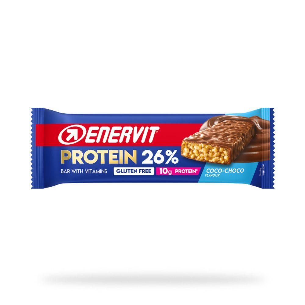 Barretta Enervit Protein 26% Coco Choco. Senza glutine, 10g di proteine, con vitamine.