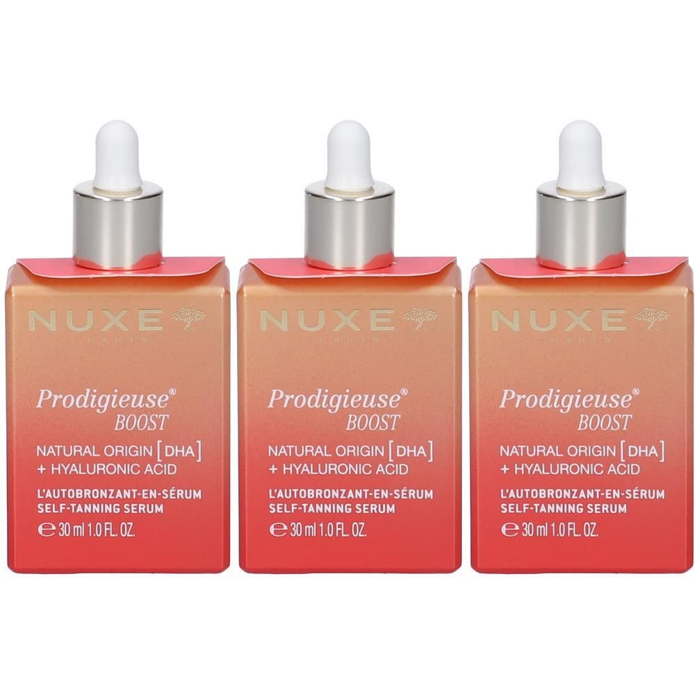 Tre sieri autoabbronzanti Nuxe Prodigieuse Boost con contagocce. 30 ml.