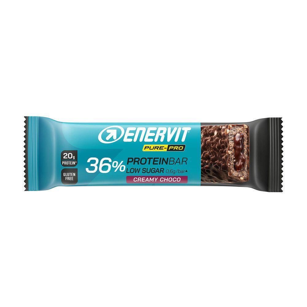 Barretta proteica ENERVIT 36% Creamy Choco, senza glutine, a basso contenuto di zuccheri.
