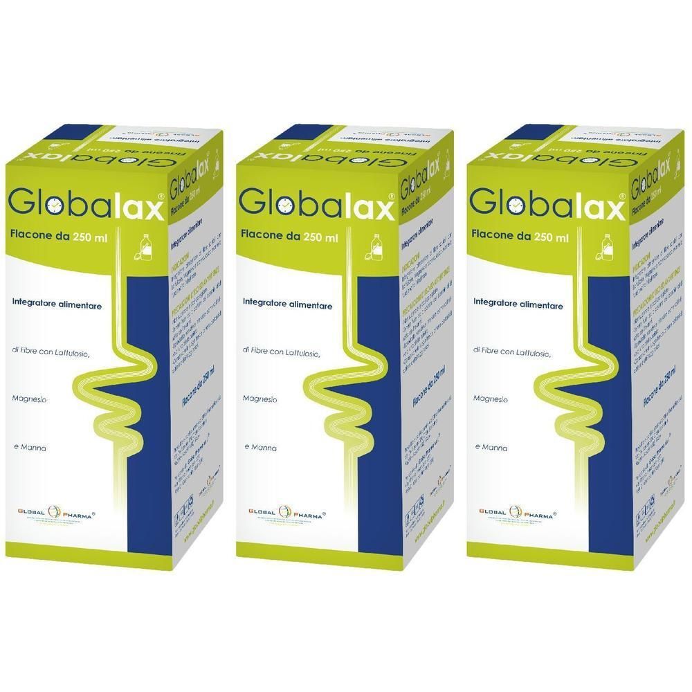 Tre confezioni di Globalax, integratore alimentare, flacone da 250 ml.