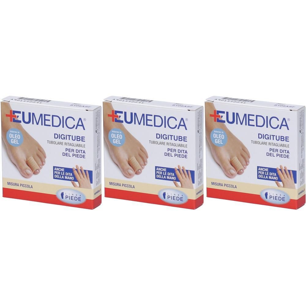 Tre confezioni Eumedica Digitube Oleo Gel, tubolare ritagliabile, per dita del piede.