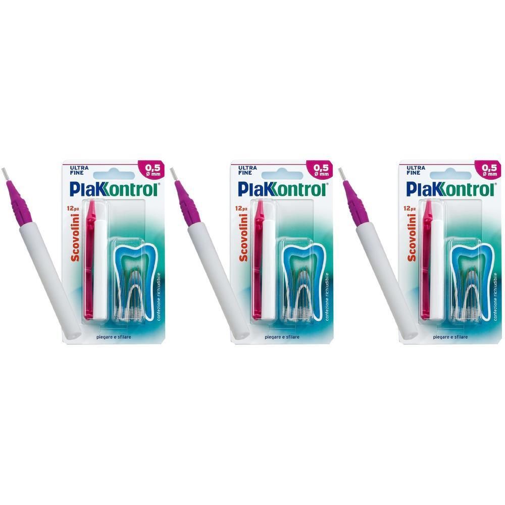 Tre confezioni da 12 spazzolini interdentali, 0,5 mm, PiaKontrol.
