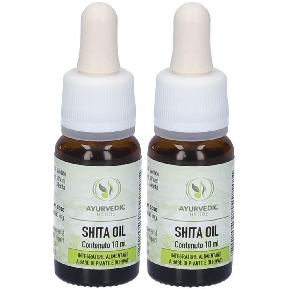 Due flaconi da 10 ml di Shita Oil di Ayurvedic Herbs con contagocce.