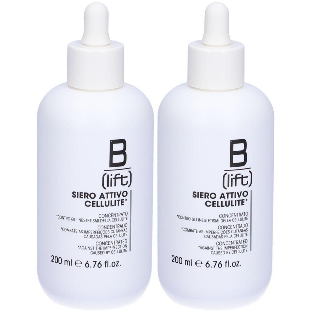 Due flaconi bianchi con contagocce, contenenti "B (lift) Siero Attivo Cellulite".
