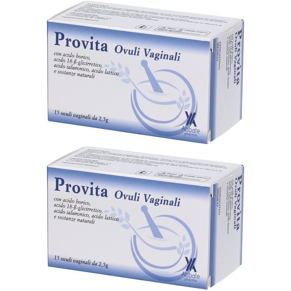Due confezioni di Provita Ovuli Vaginali, 15 ovuli vaginali per confezione.
