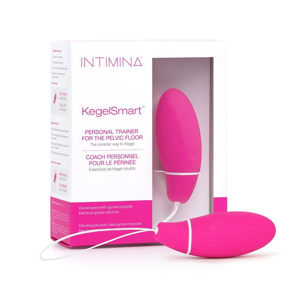 INTIMINA KegelSmart Personal Trainer rosa, nella confezione e accanto.