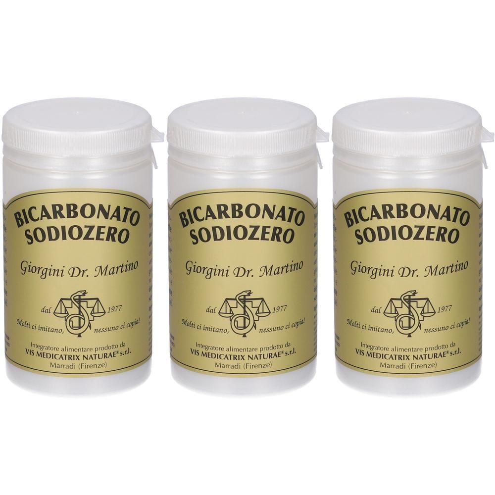 Tre contenitori di Bicarbonato Sodiozero Giorgini Dr. Martino.