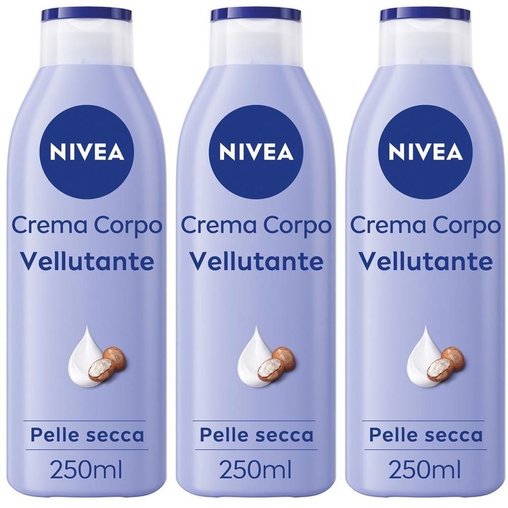 Nivea Crema Corpo Vellutante 250 ml, Crema corpo idratante 72 ore e vellutante per pelle secca