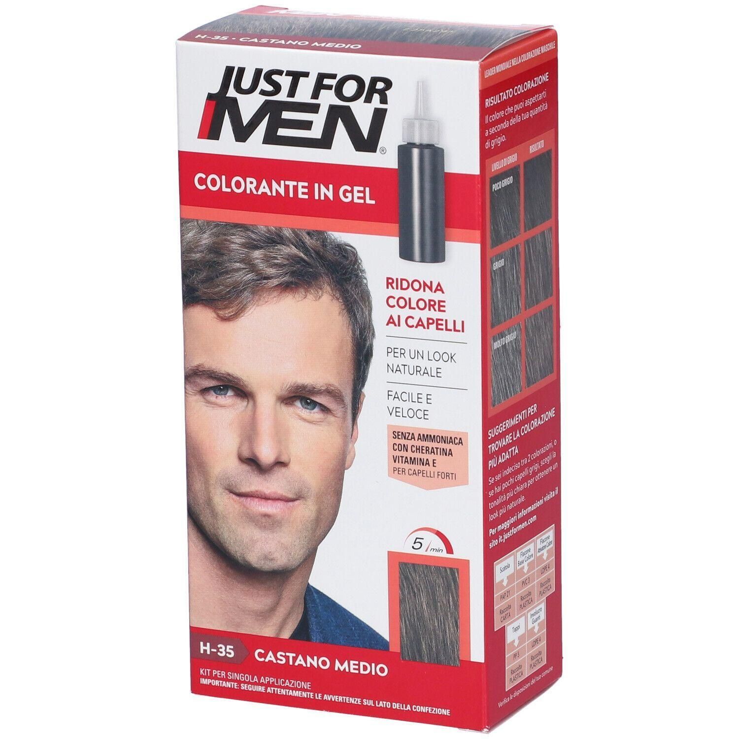 Just For Men Shampoo Colorante H35 Castano Medio Attivatore Chiaro 38,5 Ml + Base Colore 27,5 Ml