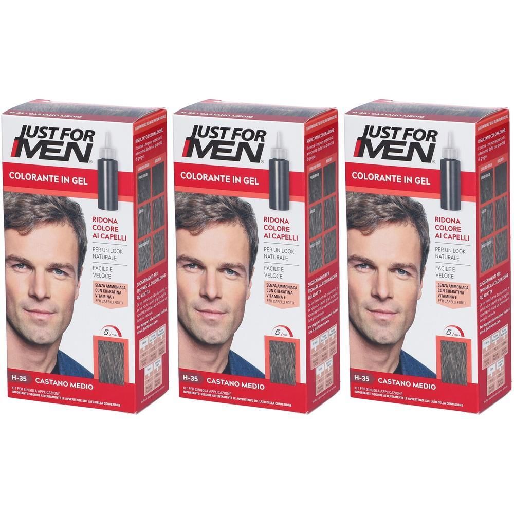 Just For Men Shampoo Colorante H35 Castano Medio Attivatore Chiaro 38,5 Ml + Base Colore 27,5 Ml