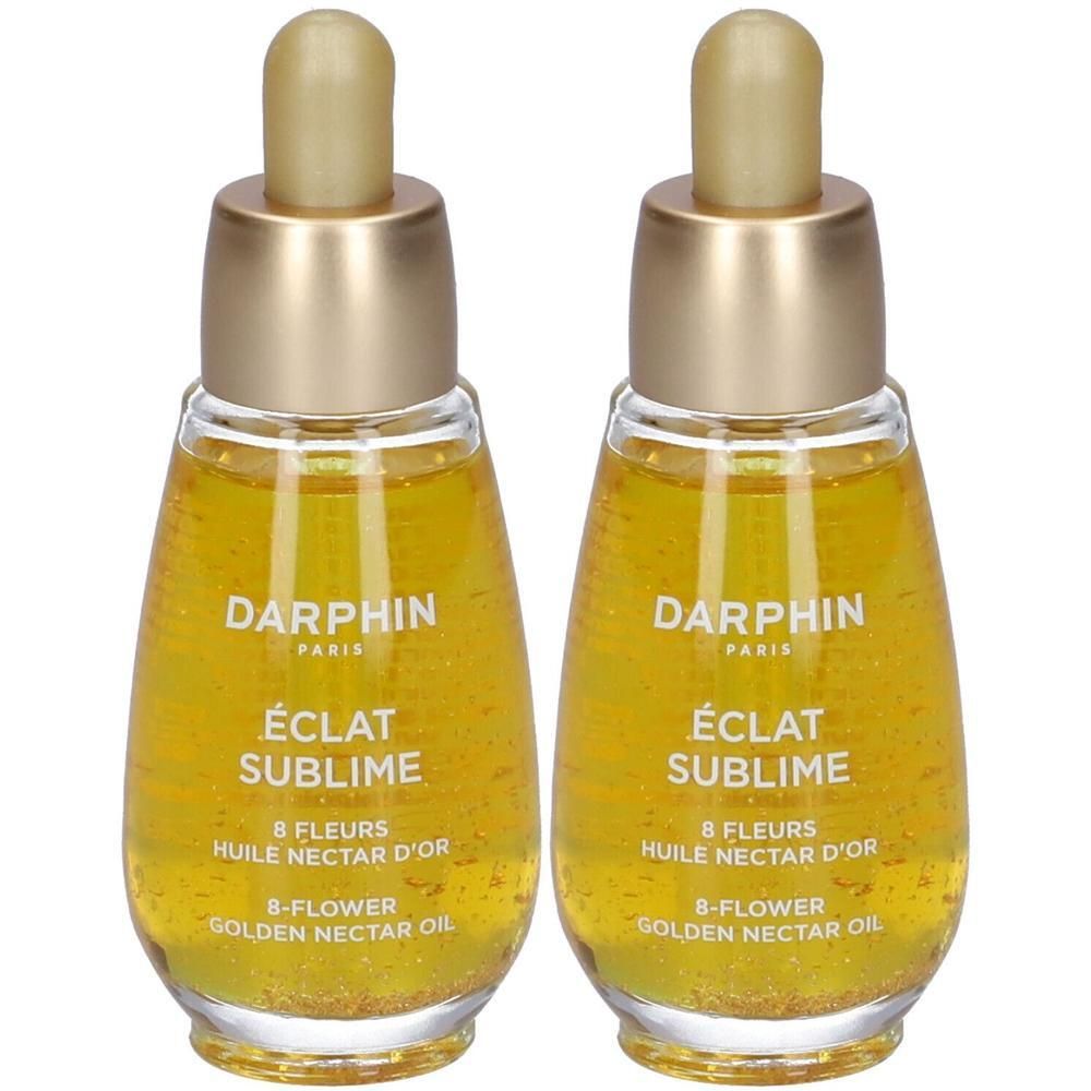 Due flaconi Darphin Éclat Sublime Olio Nettare d'Oro con contagocce.