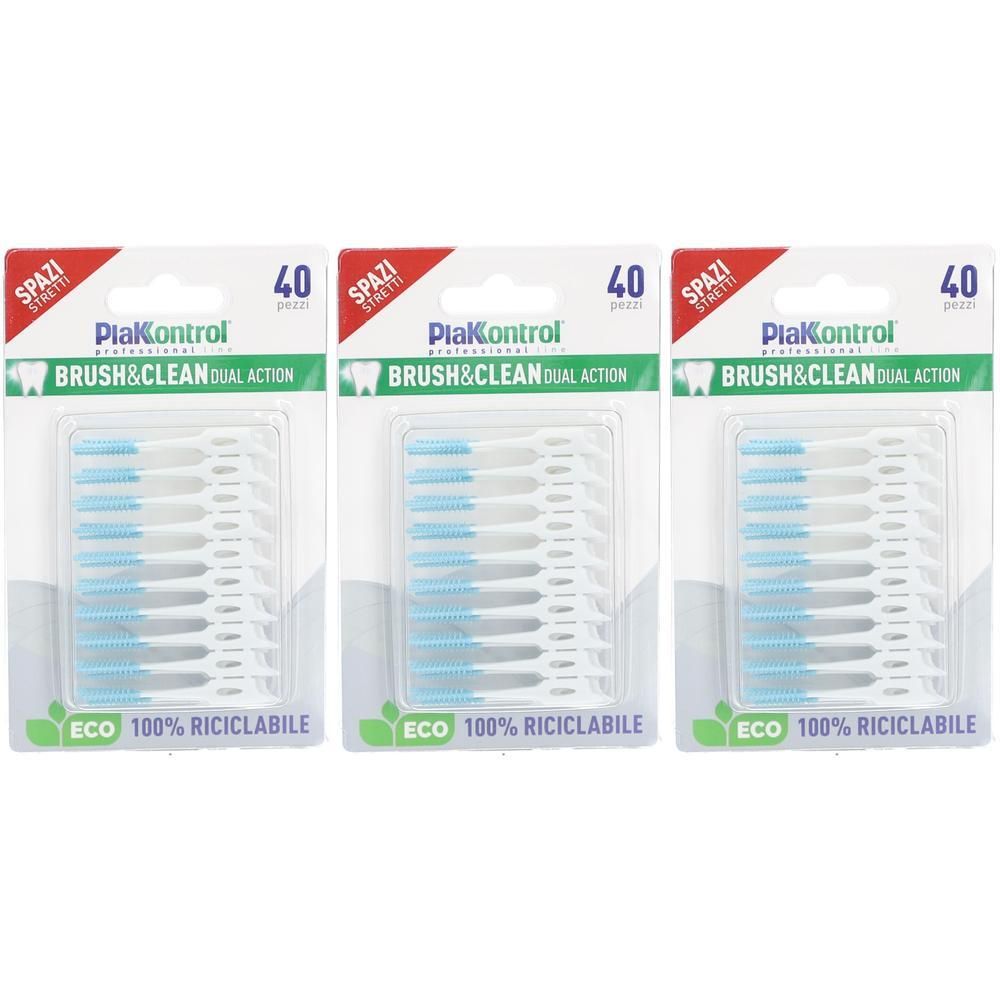 Tre confezioni da 40 spazzolini interdentali PiaKontrol Brush&Clean Dual Action.